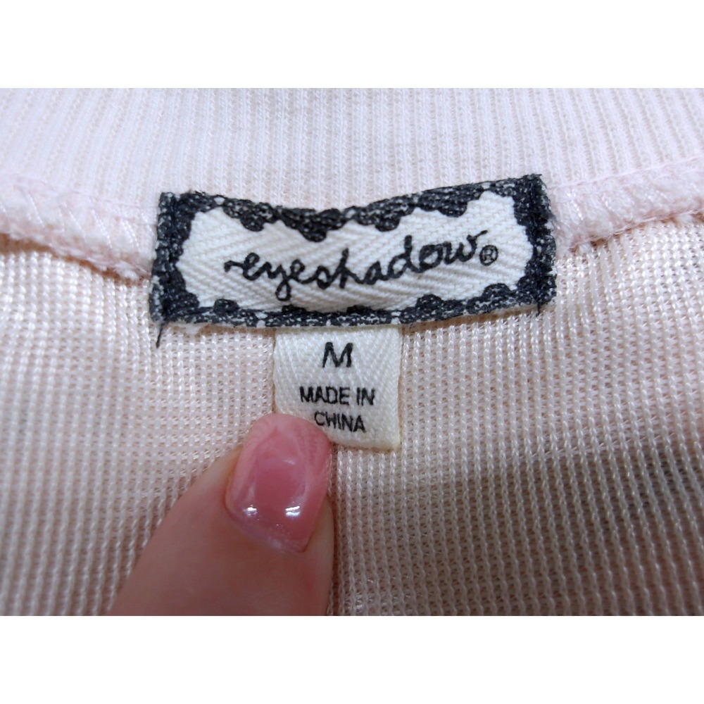 Peach Faux Fur Rosette Textured Crew Neck Pullover Sweatshirt Top M / #26835 - Picture 4 of 6